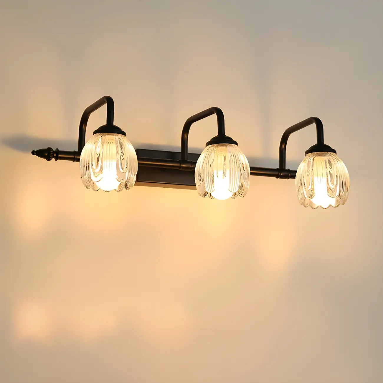 Elegant 3 heads Black Metal Wall Lamp with Crystal Globe for Bedroom Image - 5 | homeyfad