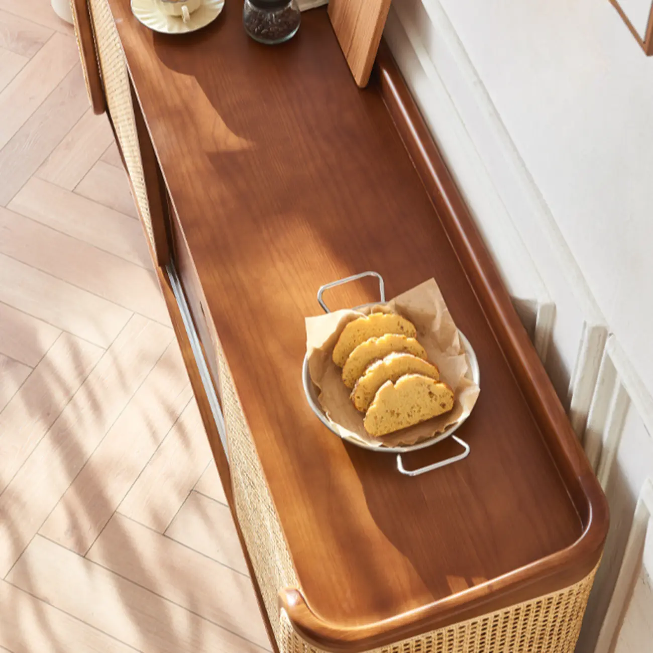 Freestanding Brown Rattan Wood Sideboard with Storage Image - 6 | homeyfad