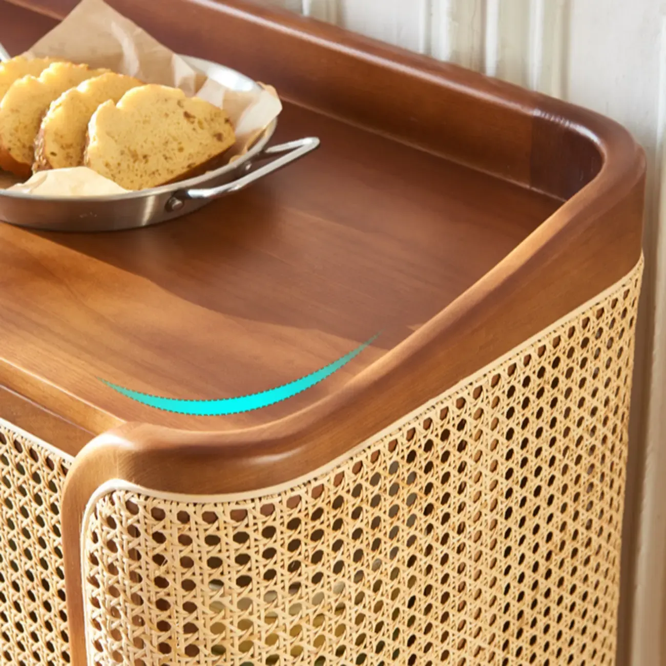 Freestanding Brown Rattan Wood Sideboard with Storage Image - 7