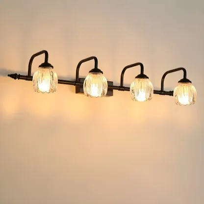 Elegant 3 heads Black Metal Wall Lamp with Crystal Globe for Bedroom Image - 7