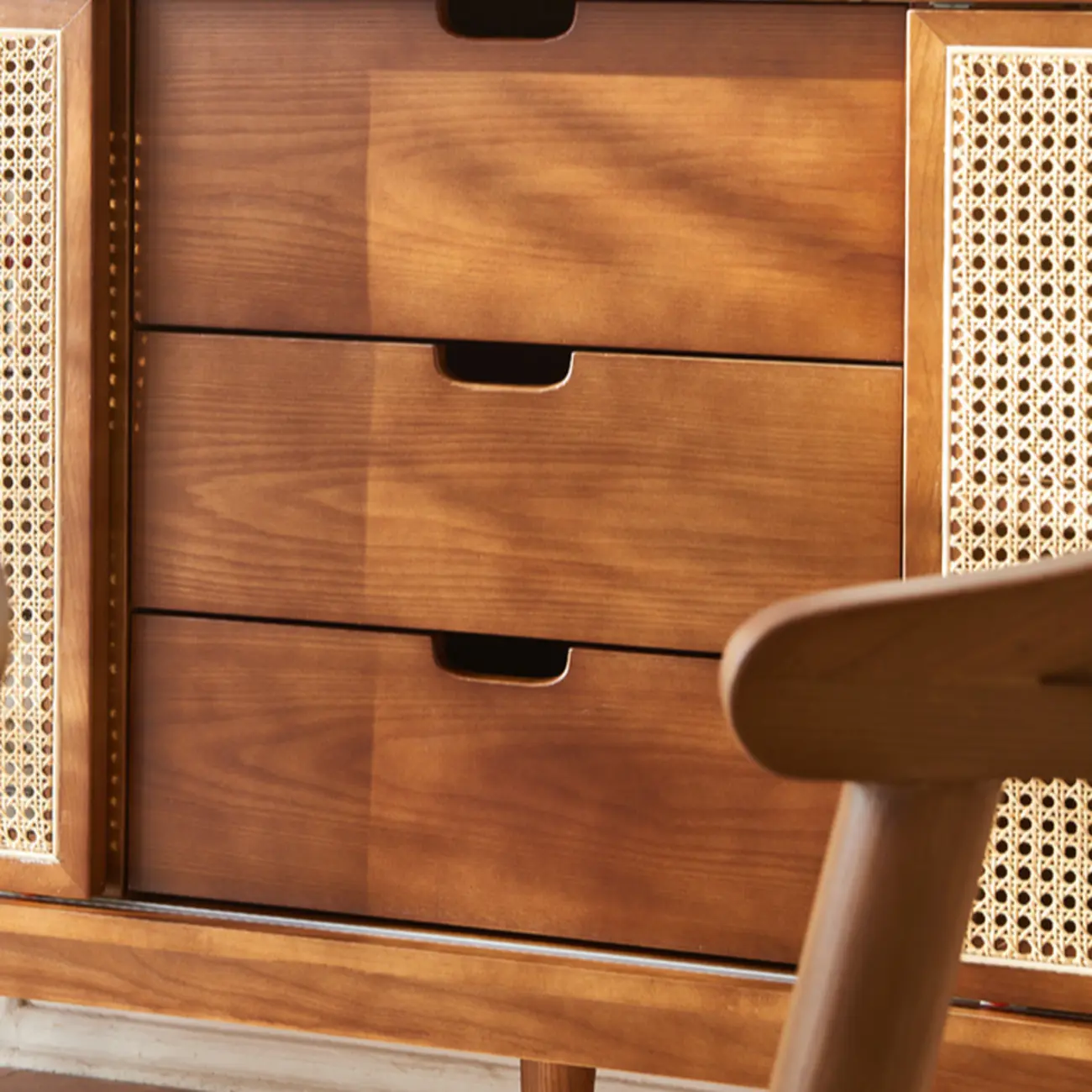 Freestanding Brown Rattan Wood Sideboard with Storage Image - 8 | homeyfad