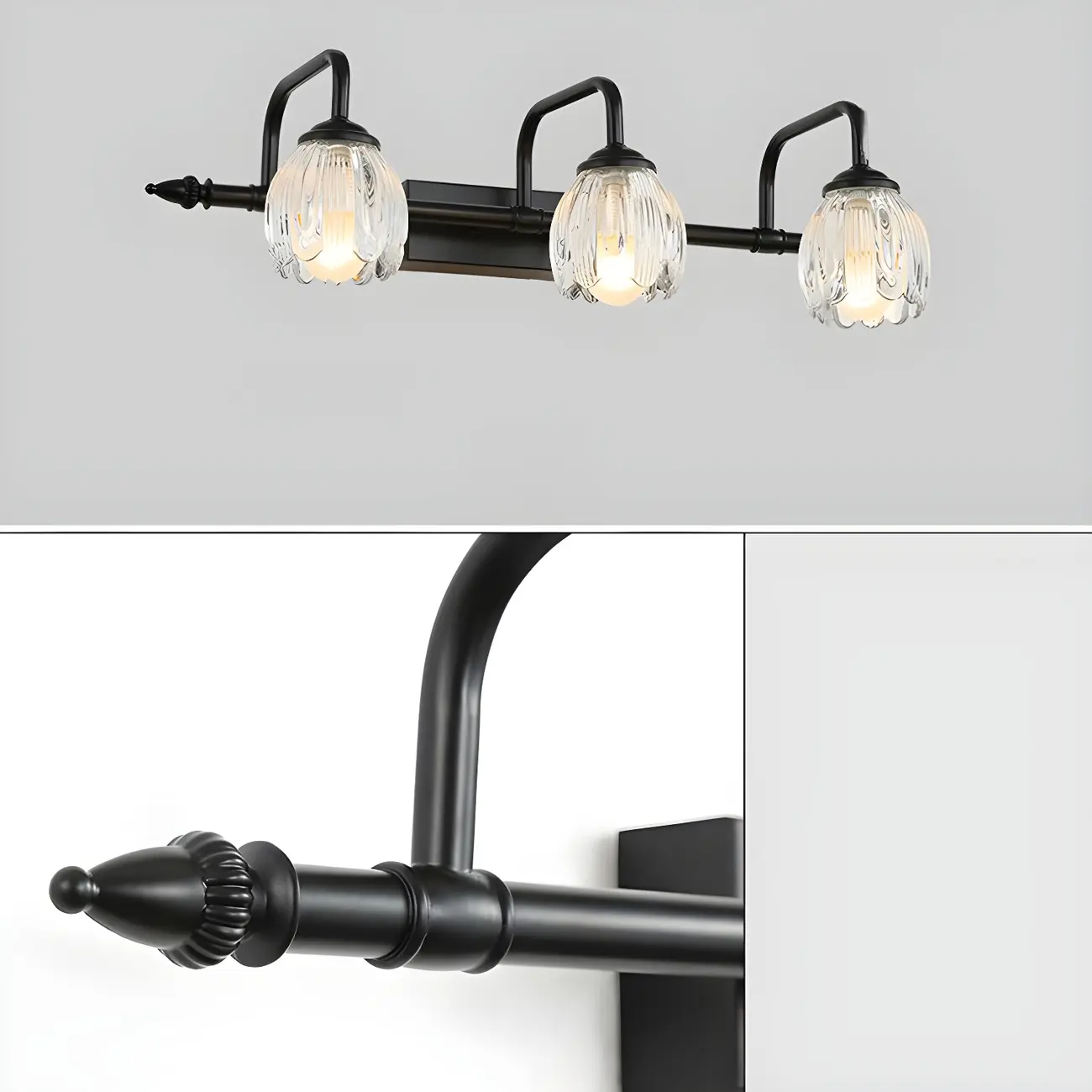 Elegant 3 heads Black Metal Wall Lamp with Crystal Globe for Bedroom Image - 11 | homeyfad