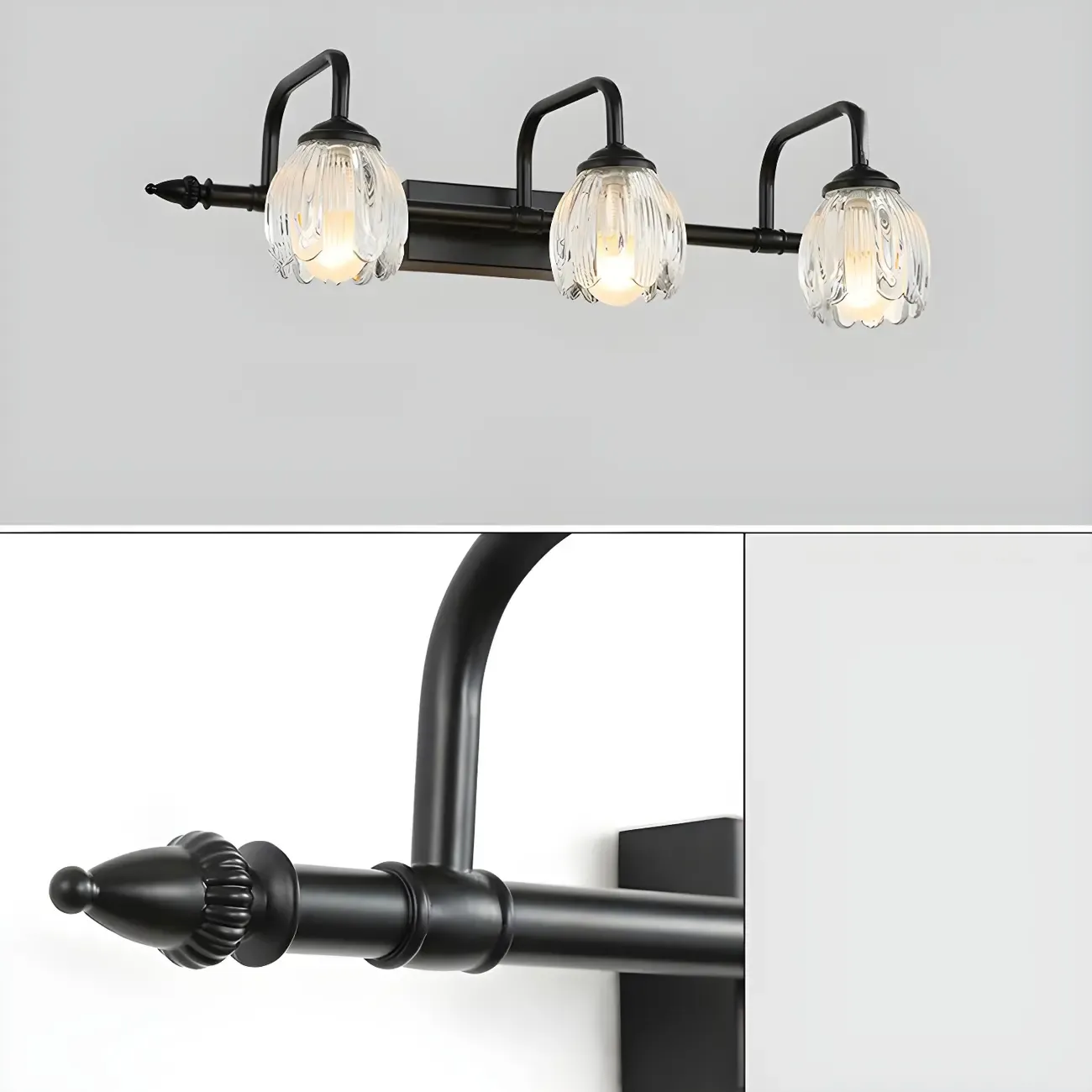 Elegant 3 heads Black Metal Wall Lamp with Crystal Globe for Bedroom Image - 11