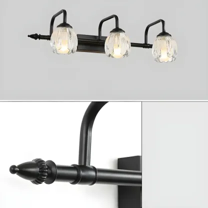 Elegant 3 heads Black Metal Wall Lamp with Crystal Globe for Bedroom Image - 11