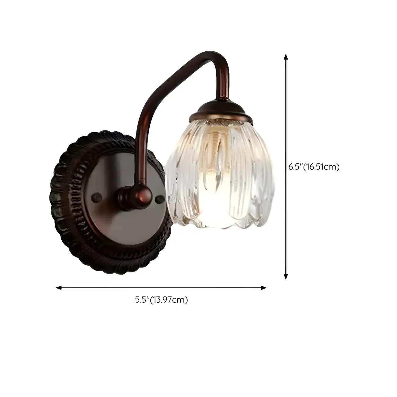 Elegant 3 heads Black Metal Wall Lamp with Crystal Globe for Bedroom #size