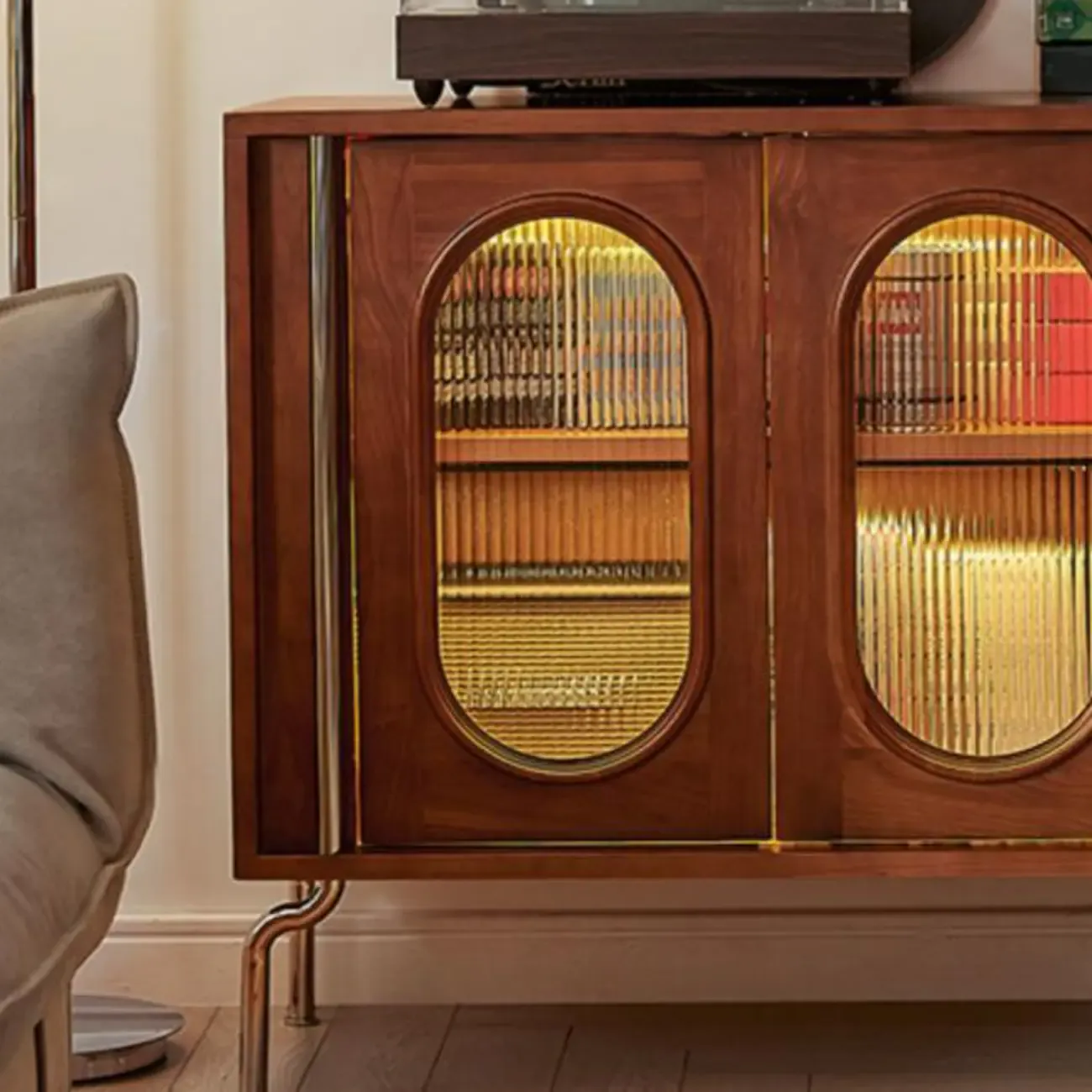 Modern Brown Wooden Sideboard with Adjustable Shelving Image - 6
