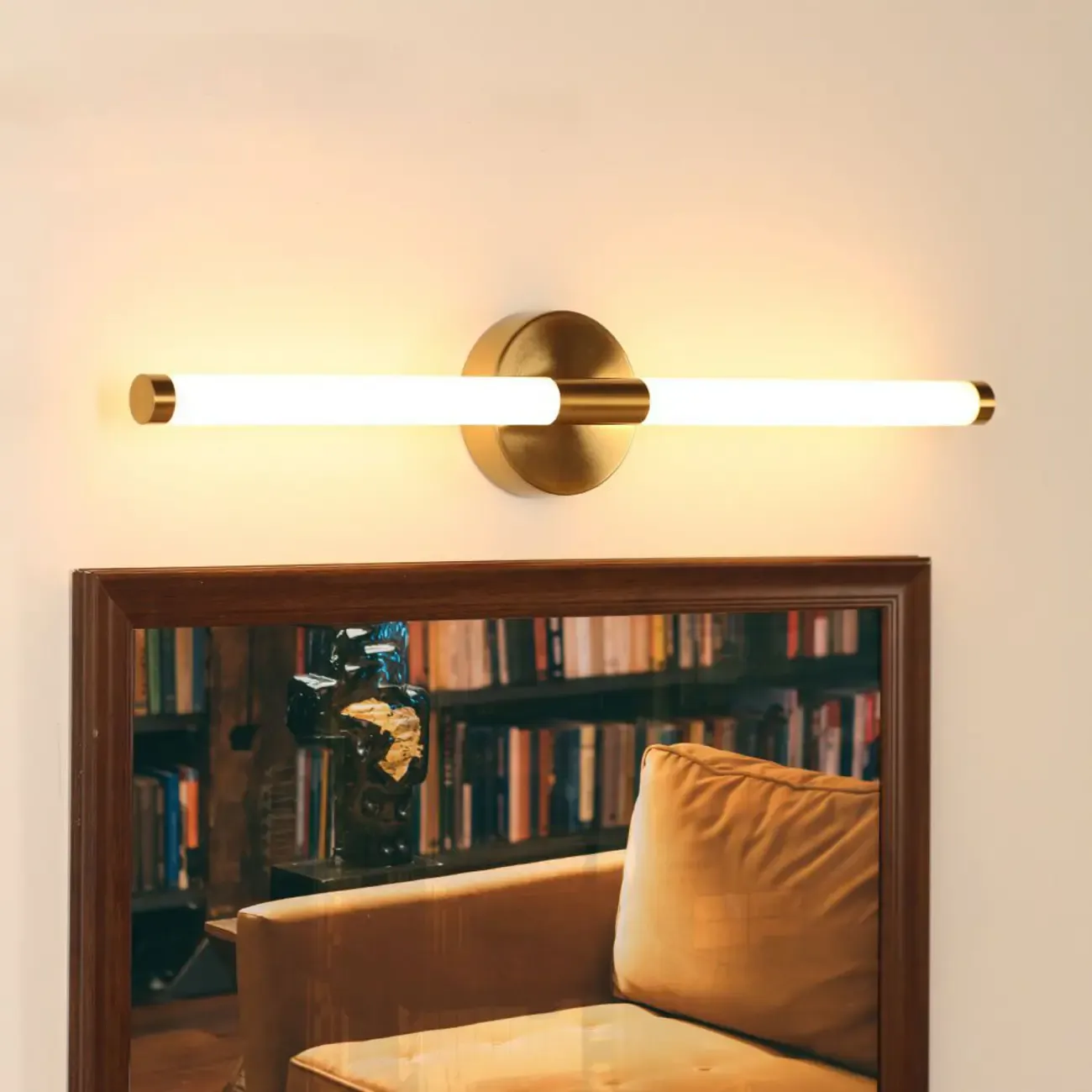 Modern Gold Tubular Metal LED Vanity Light for Bedroom Mirror Front Image - 1