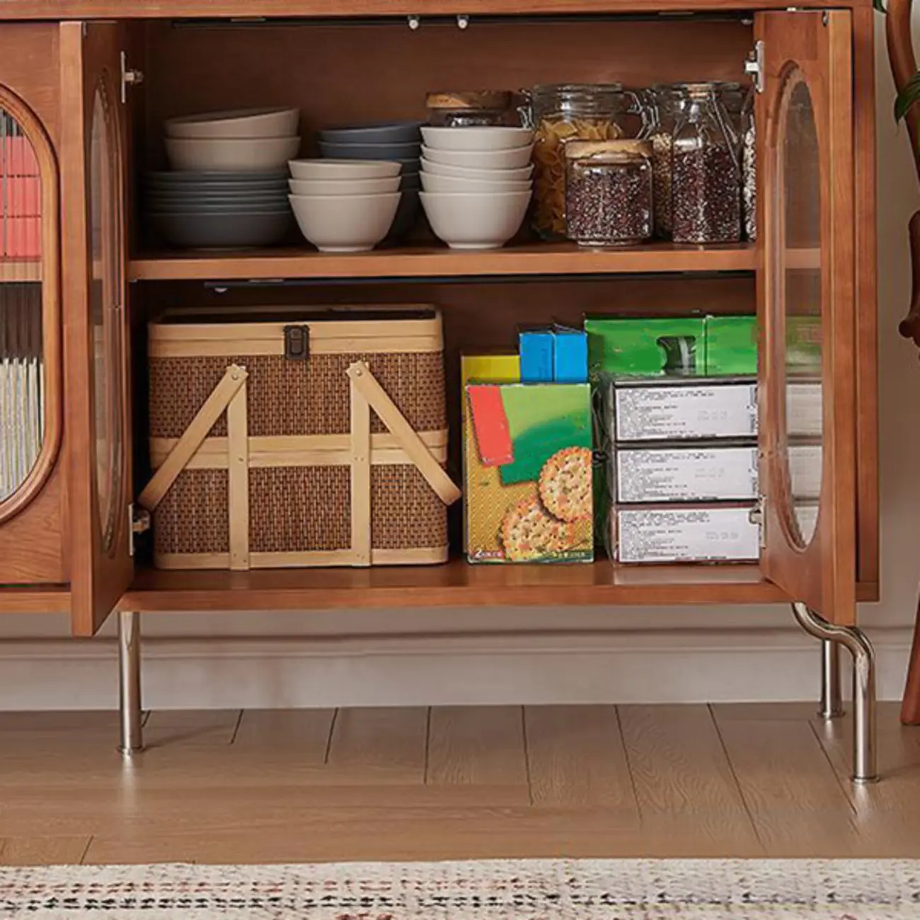 Modern Brown Wooden Sideboard with Adjustable Shelving Image - 8 | homeyfad
