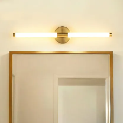Modern Gold Tubular Metal LED Vanity Light for Bedroom Mirror Front Image - 2