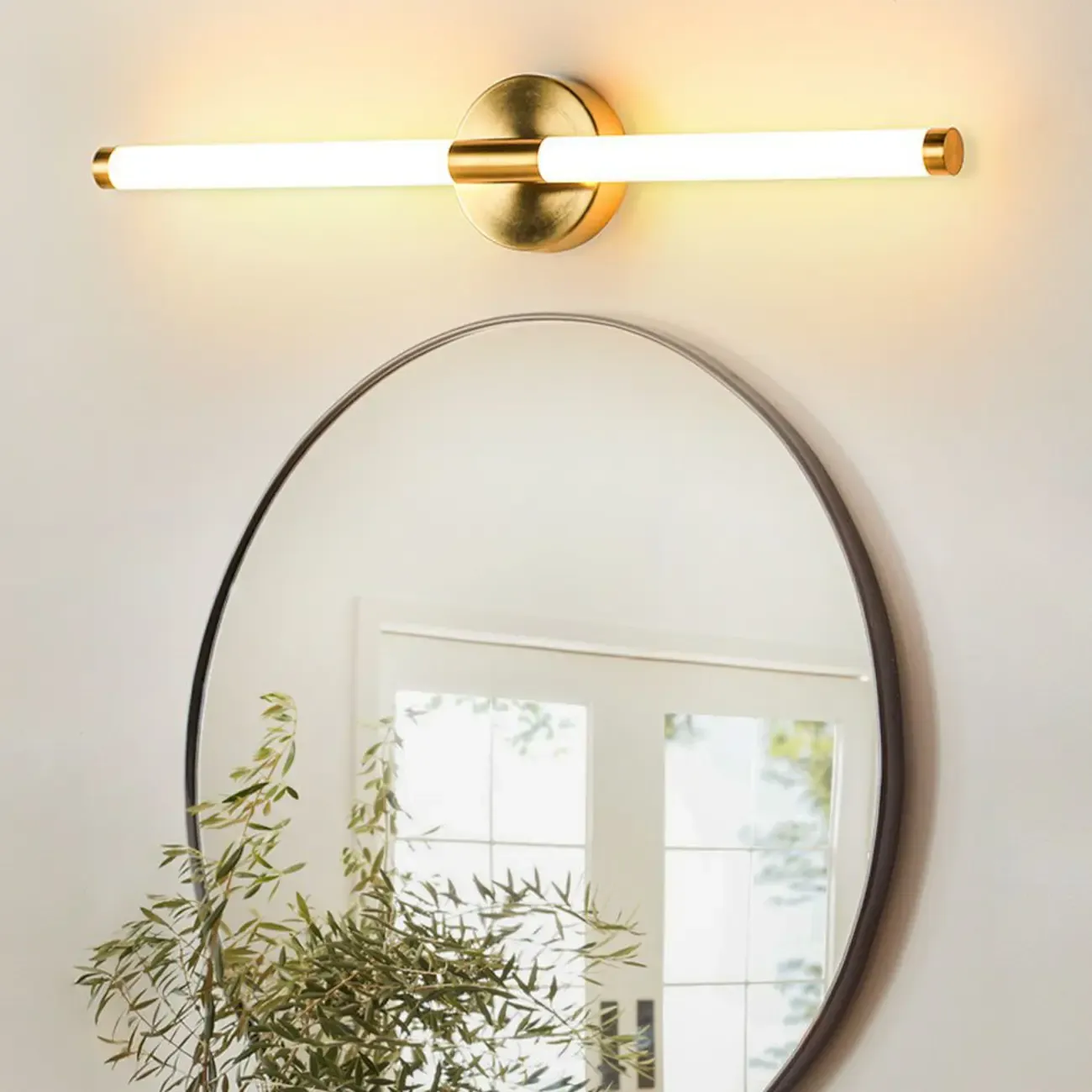 Modern Gold Tubular Metal LED Vanity Light for Bedroom Mirror Front Image - 3