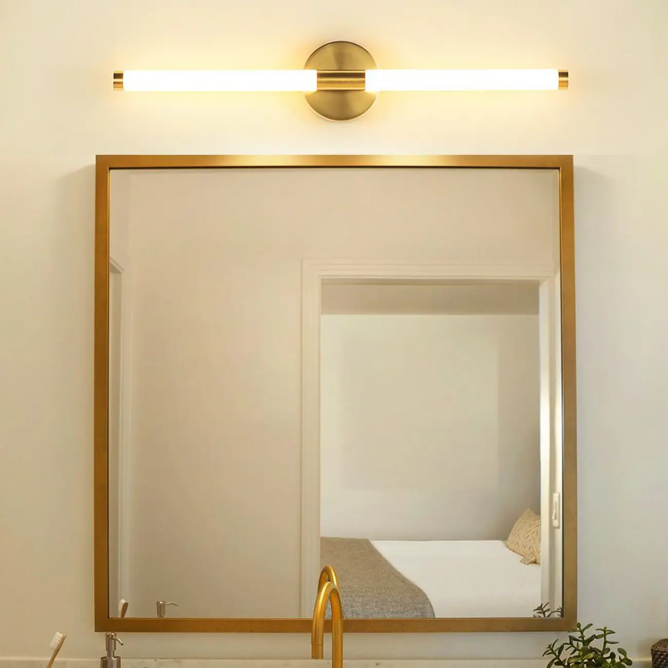 Modern Gold Tubular Metal LED Vanity Light for Bedroom Mirror Front Image - 4 | homeyfad