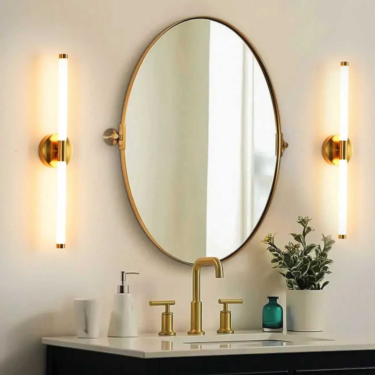 Modern Gold Tubular Metal LED Vanity Light for Bedroom Mirror Front Image - 5