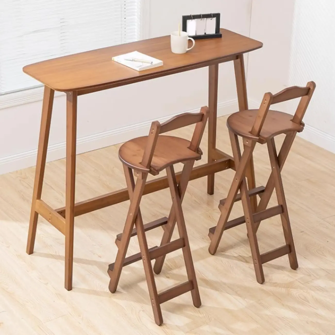 Farmhouse Bamboo Natural Rectangular Bar Table Set Image - 1 | homeyfad
