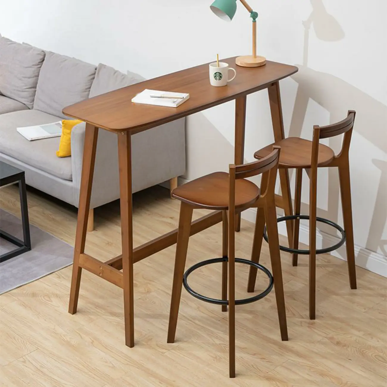 Farmhouse Bamboo Natural Rectangular Bar Table Set Image - 2 | homeyfad