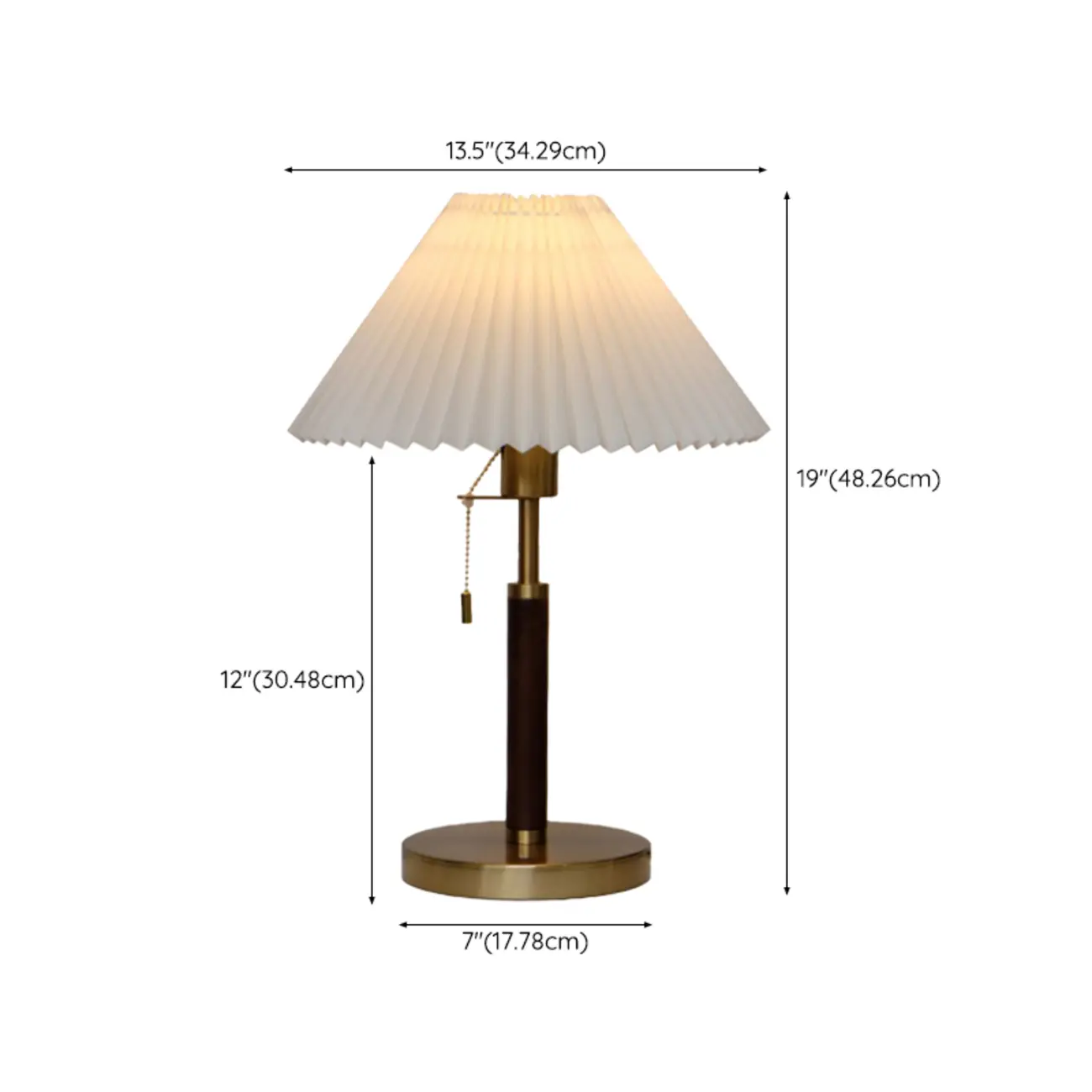 Golden Pleated Metal Table Lamp with Pull Chain and White Fabric Shade #size | homeyfad