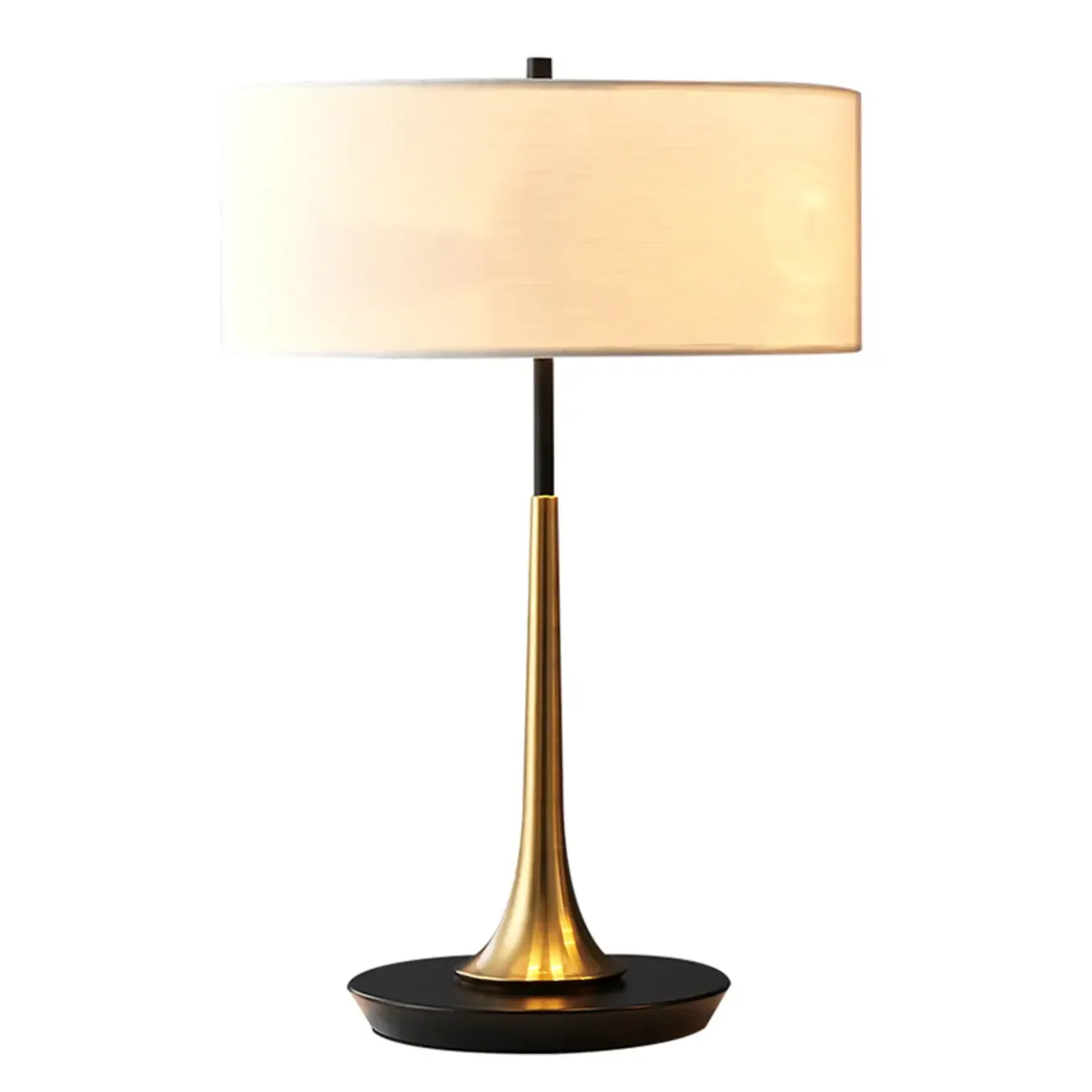 Elegant Wooden Base Geometric Fabric Shape Plug In Electric Table Lamp For Bedroom Image - 9