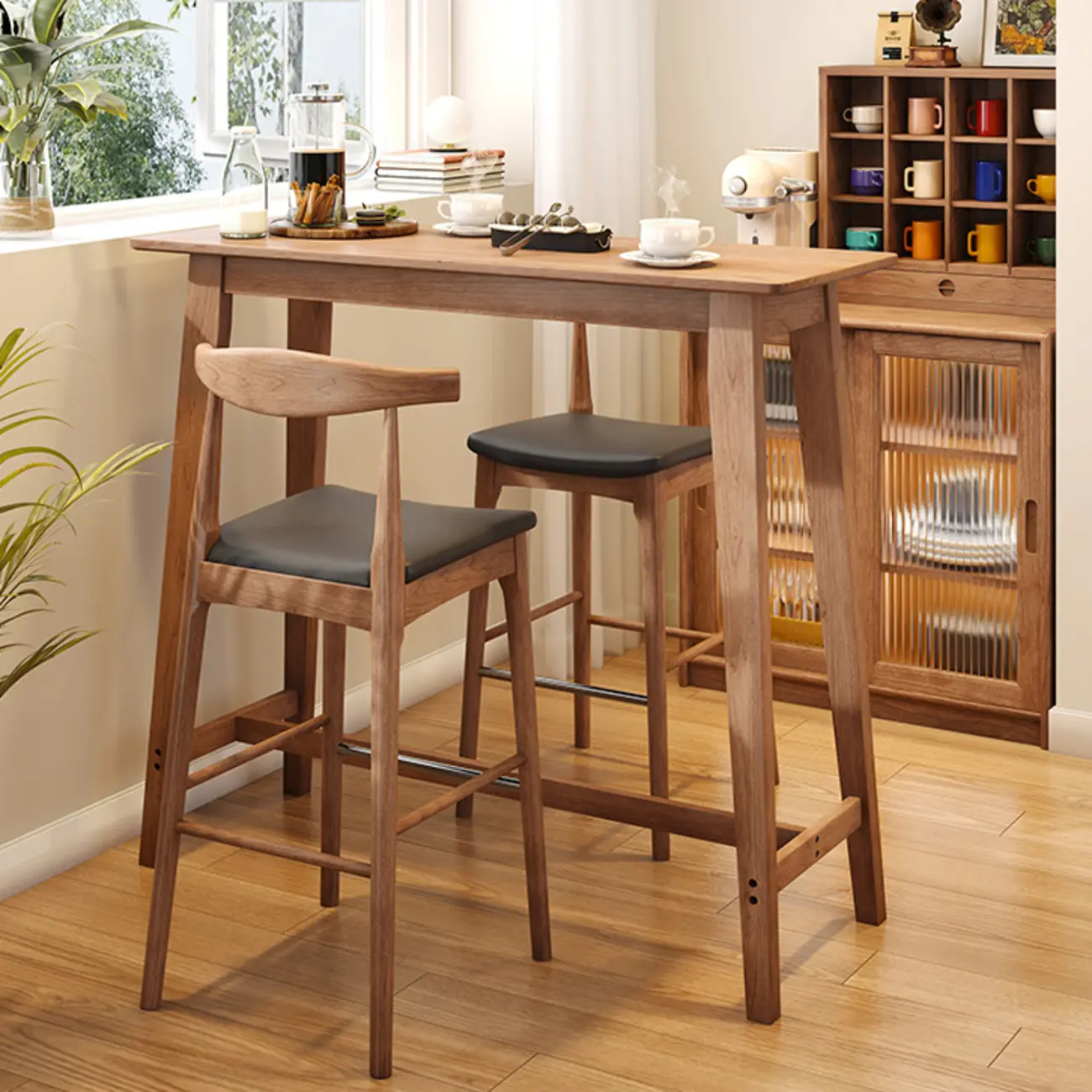 Modern Cherrywood Bar Set with Cushioned Chairs Image - 1 | homeyfad