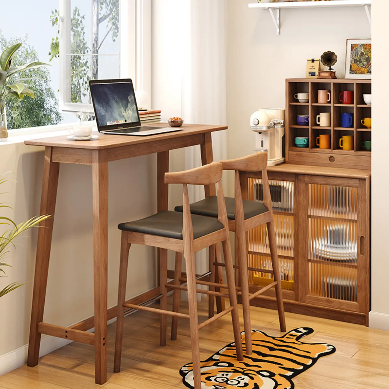 Modern Cherrywood Bar Set with Cushioned Chairs Image - 2 | homeyfad