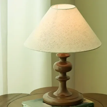 Modern Wooden Bedside Lamp with Fabric Shade for Home Image - 1