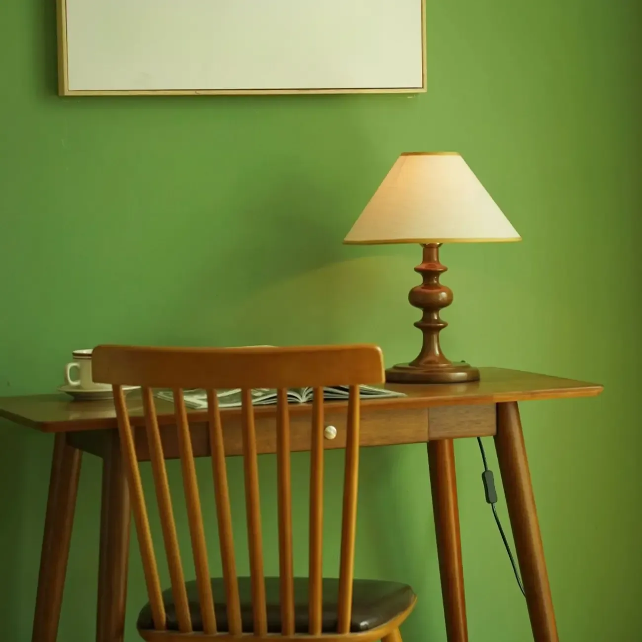 Modern Wooden Bedside Lamp with Fabric Shade for Home Image - 2