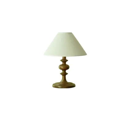 Modern Wooden Bedside Lamp with Fabric Shade for Home Image - 5