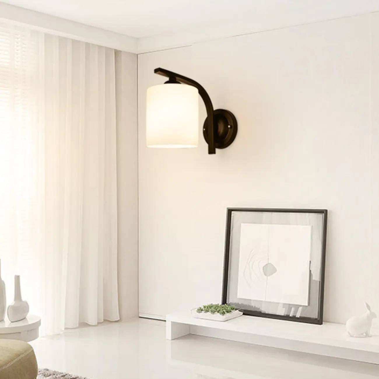 Vintage White Glass Cylindrical Wall Lamp with Arced Arm for Indoor Use Image - 2 | homeyfad
