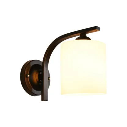 Vintage White Glass Cylindrical Wall Lamp with Arced Arm for Indoor Use Image - 5