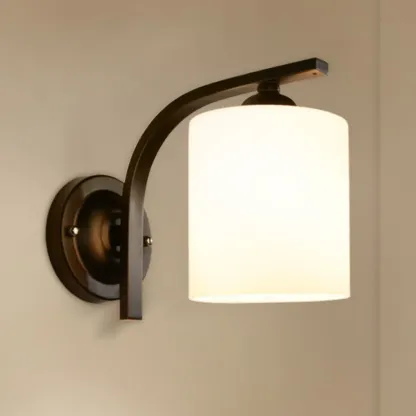 Vintage White Glass Cylindrical Wall Lamp with Arced Arm for Indoor Use Image - 7