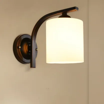 Vintage White Glass Cylindrical Wall Lamp with Arced Arm for Indoor Use Image - 14