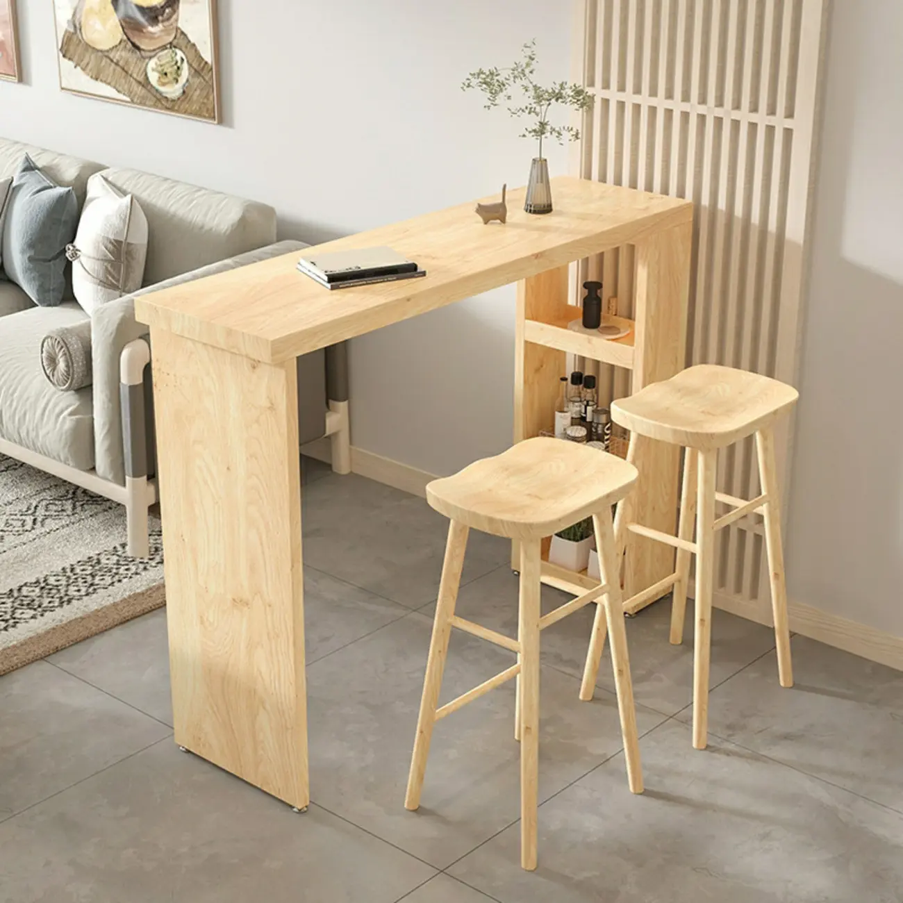 Natural Pine Rectangular Bar Table with Storage Image - 1 | homeyfad