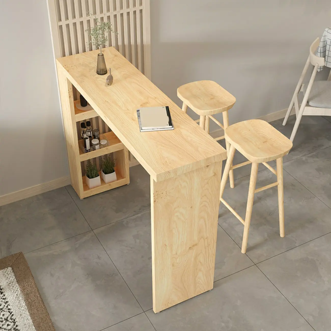 Natural Pine Rectangular Bar Table with Storage Image - 2 | homeyfad