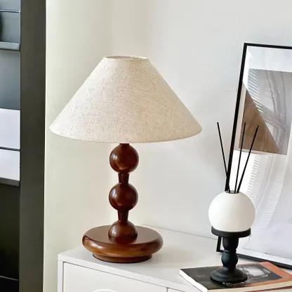 White Cone Shade Wooden Base Table Lamp for Bedroom Image - 1
