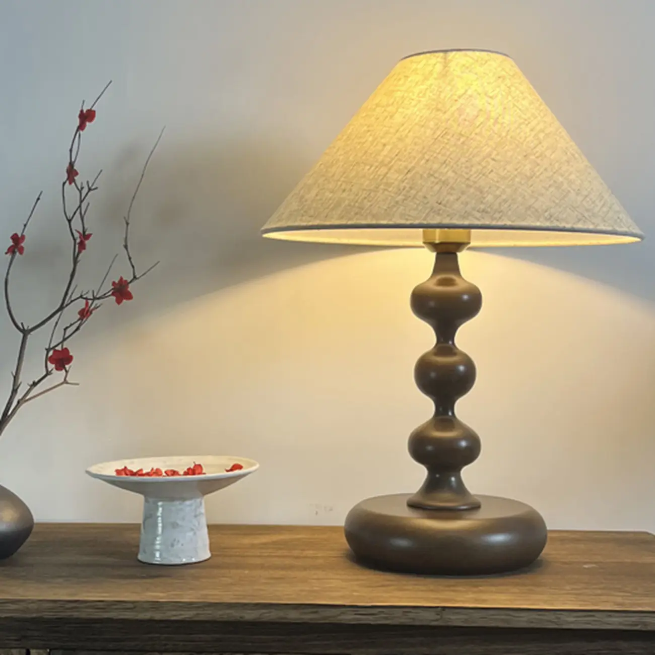 White Cone Shade Wooden Base Table Lamp for Bedroom Image - 5 | homeyfad