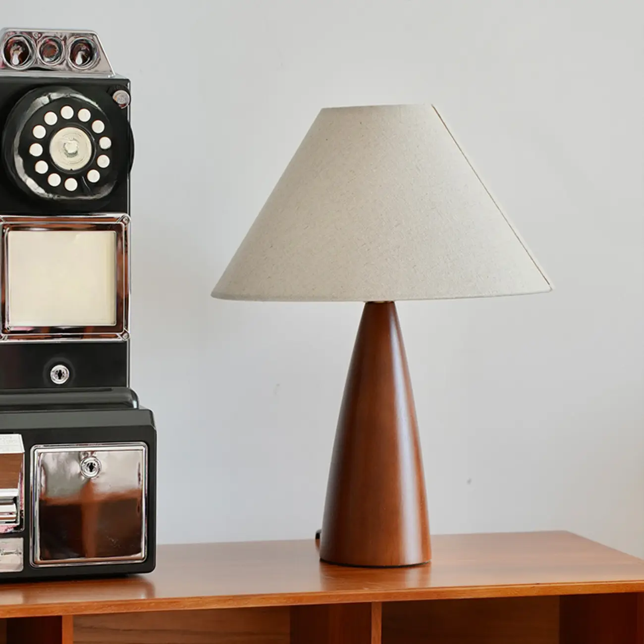 Trendy Walnut Wood Table Lamp Plug-In Electric for Bedroom Image - 1 | homeyfad