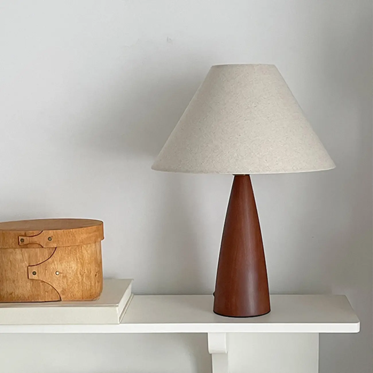 Trendy Walnut Wood Table Lamp Plug-In Electric for Bedroom Image - 4 | homeyfad