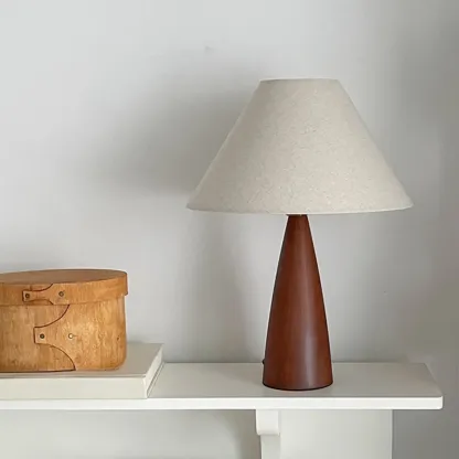 Trendy Walnut Wood Table Lamp Plug-In Electric for Bedroom Image - 4