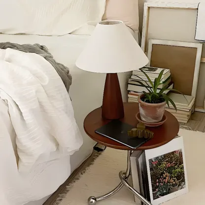 Trendy Walnut Wood Table Lamp Plug-In Electric for Bedroom Image - 5