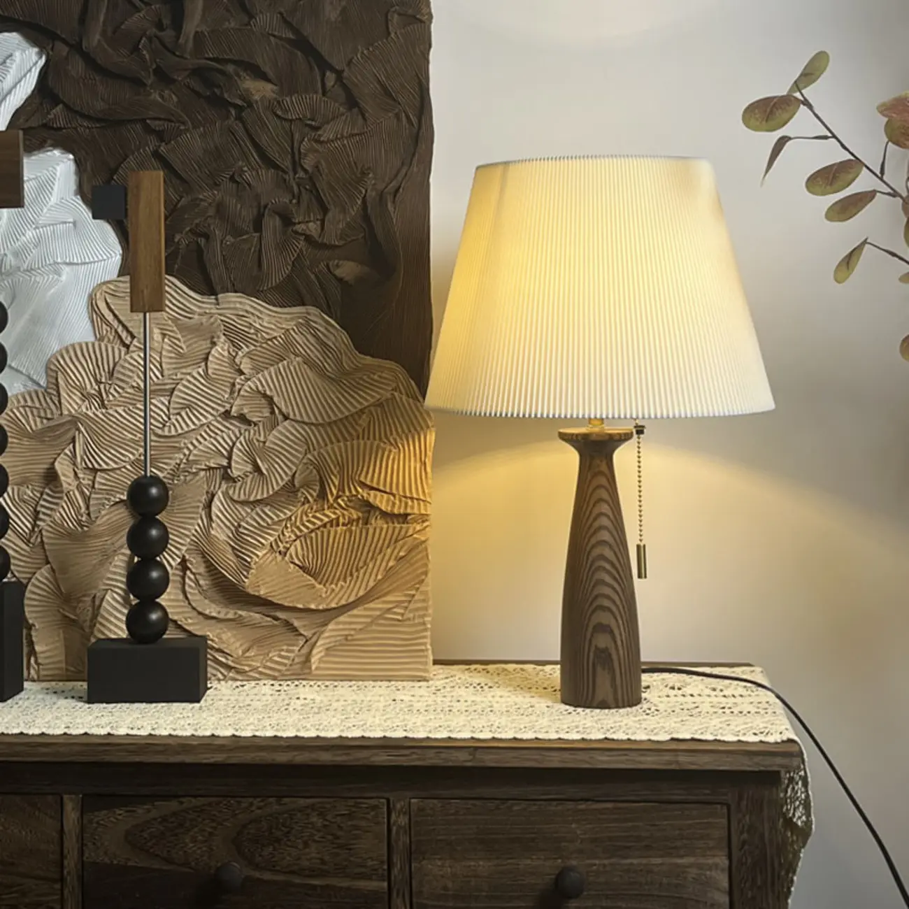 Modern Lumber Table Lamp with Beige Shade for Residential Use Image - 1 | homeyfad