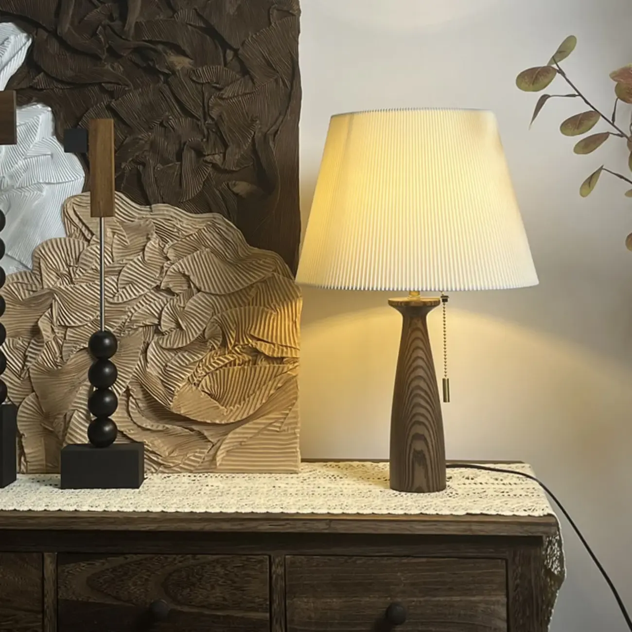 Modern Lumber Table Lamp with Beige Shade for Residential Use Image - 1