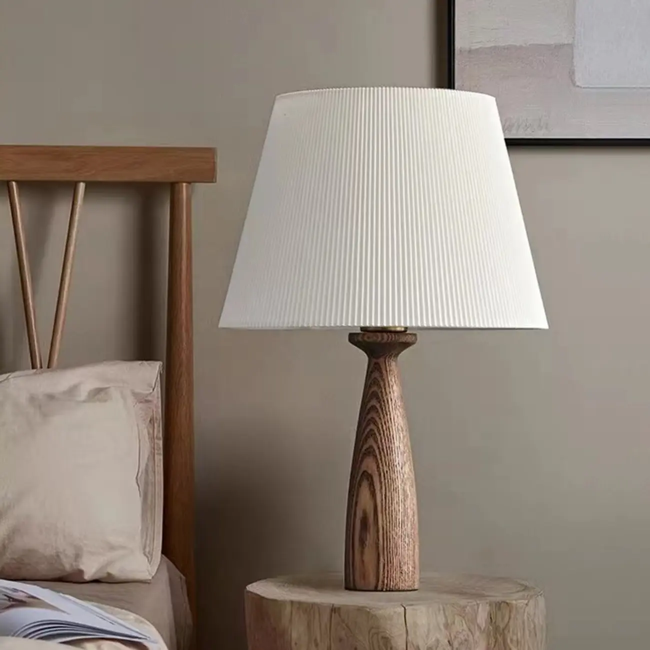Modern Lumber Table Lamp with Beige Shade for Residential Use Image - 8 | homeyfad