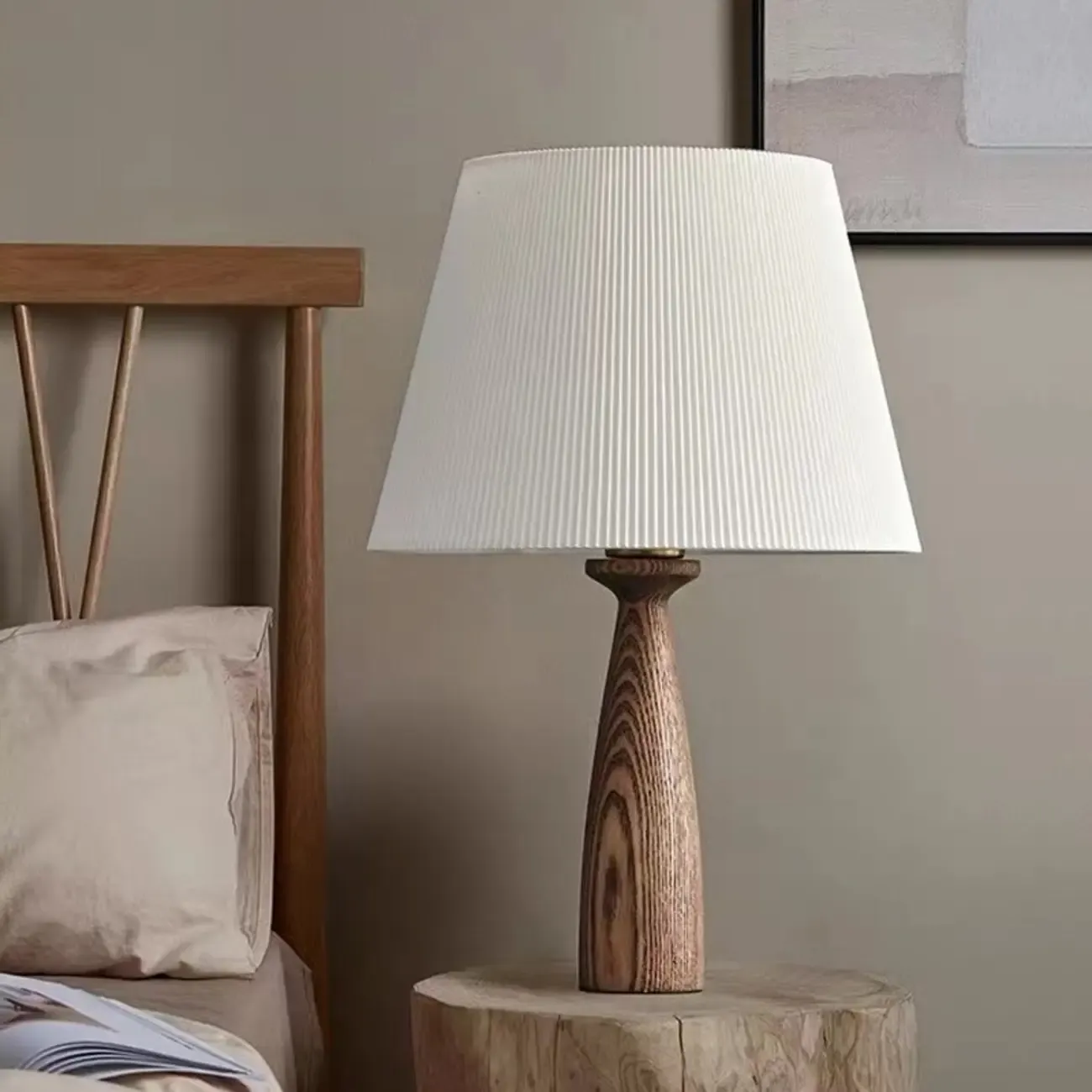 Modern Lumber Table Lamp with Beige Shade for Residential Use Image - 8