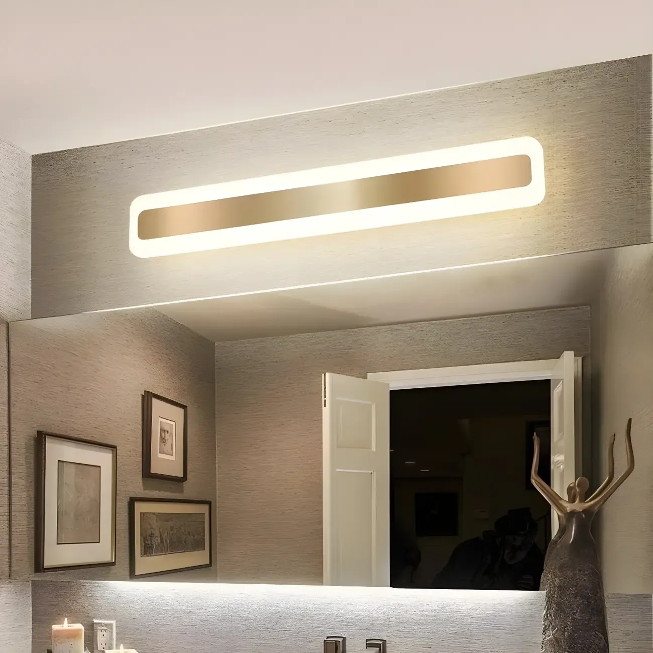 Nordic Gold Long Rectangle LED Wall Lamp for Modern Bathroom Image - 1