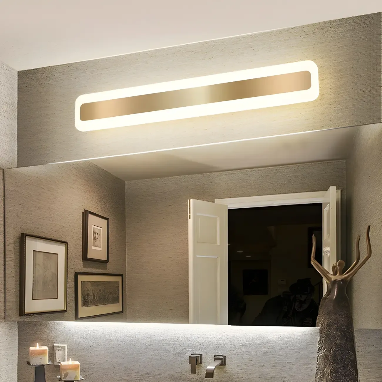 Nordic Gold Long Rectangle LED Wall Lamp for Modern Bathroom Image - 21