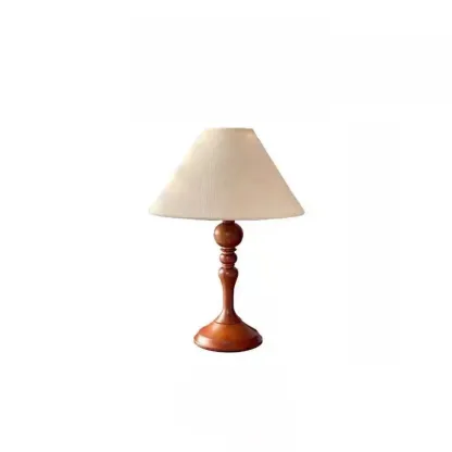 Modern Walnut Table Lamp With Down Fabric Cone Shade For Residential Use Image - 2