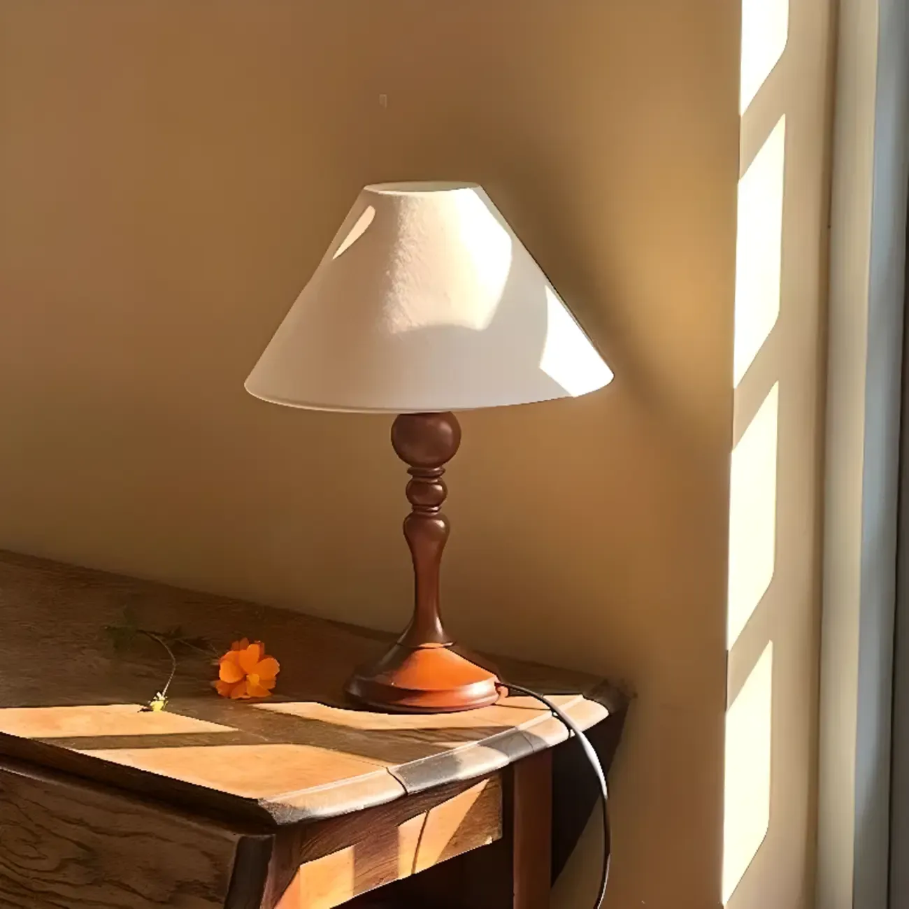 Modern Walnut Table Lamp With Down Fabric Cone Shade For Residential Use Image - 3