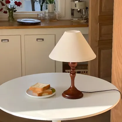 Modern Walnut Table Lamp With Down Fabric Cone Shade For Residential Use Image - 4