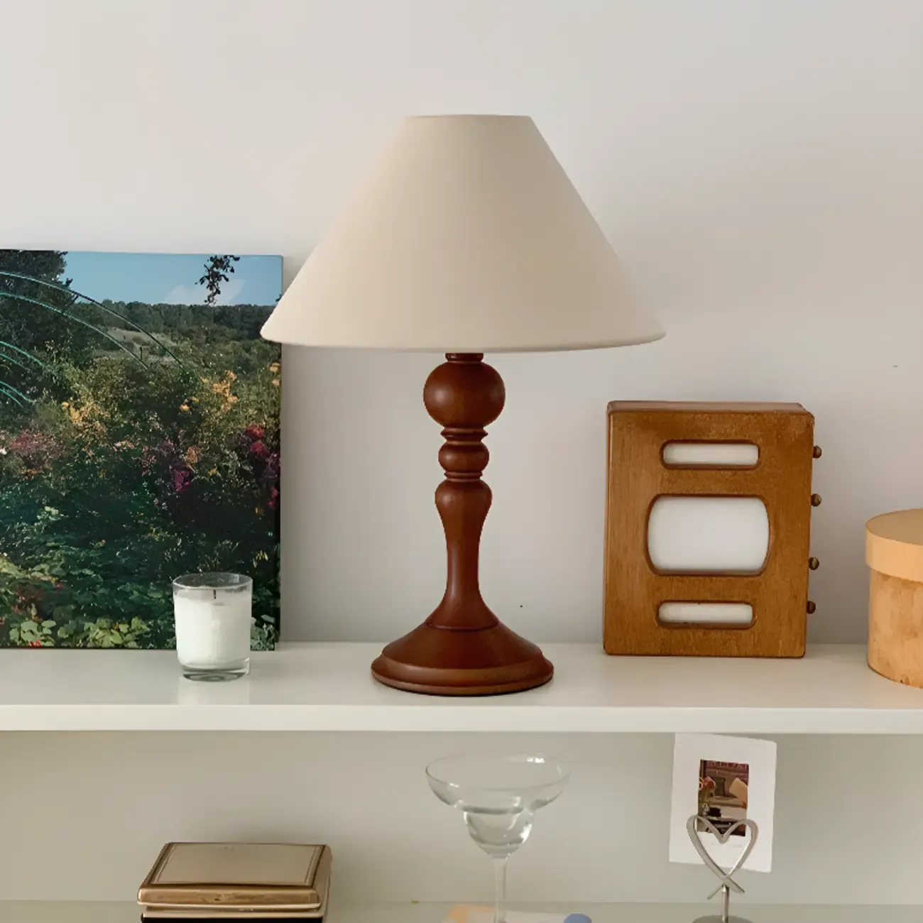 Modern Walnut Table Lamp With Down Fabric Cone Shade For Residential Use Image - 5
