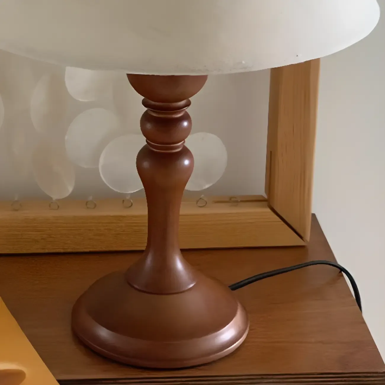 Modern Walnut Table Lamp With Down Fabric Cone Shade For Residential Use Image - 8