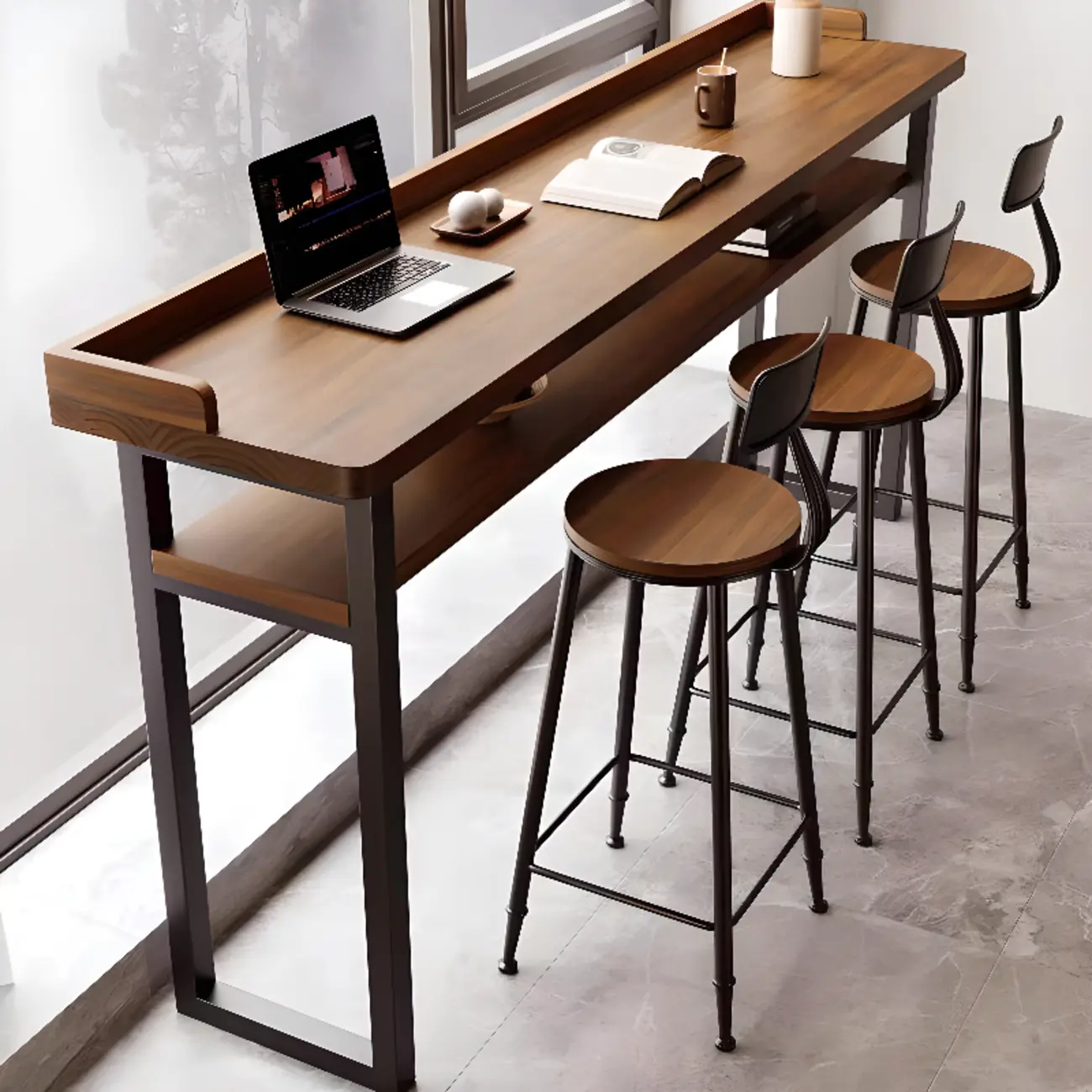 Rustic Wood Metal Bar Set with Storage and Footrest Image - 1 | homeyfad