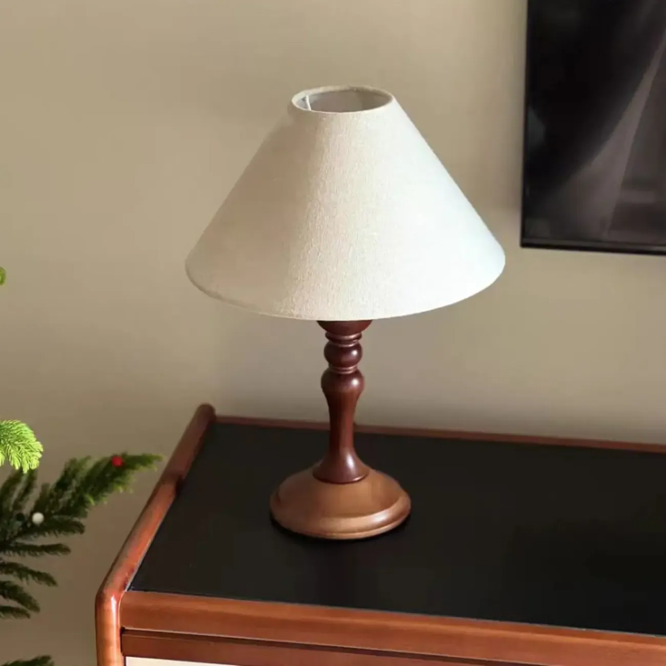 Modern Walnut Table Lamp With Down Fabric Cone Shade For Residential Use Image - 10